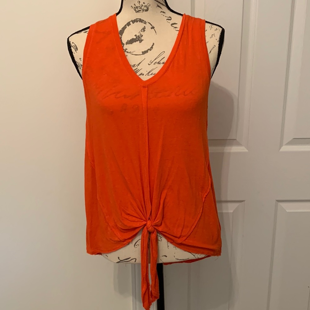 Orange sleeveless tank top, tie in the front Sz XS